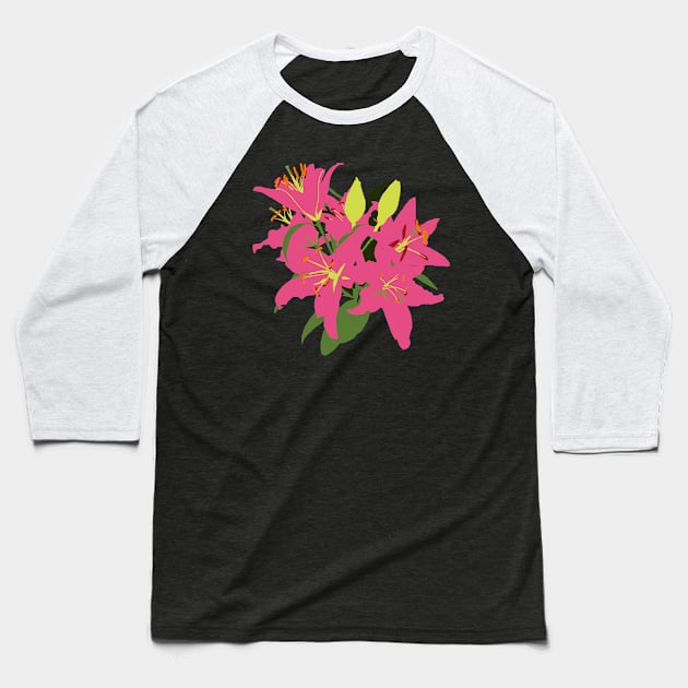 Pink Stargazer Lily Flowers Abstract Painting Baseball T-Shirt by ellenhenryart